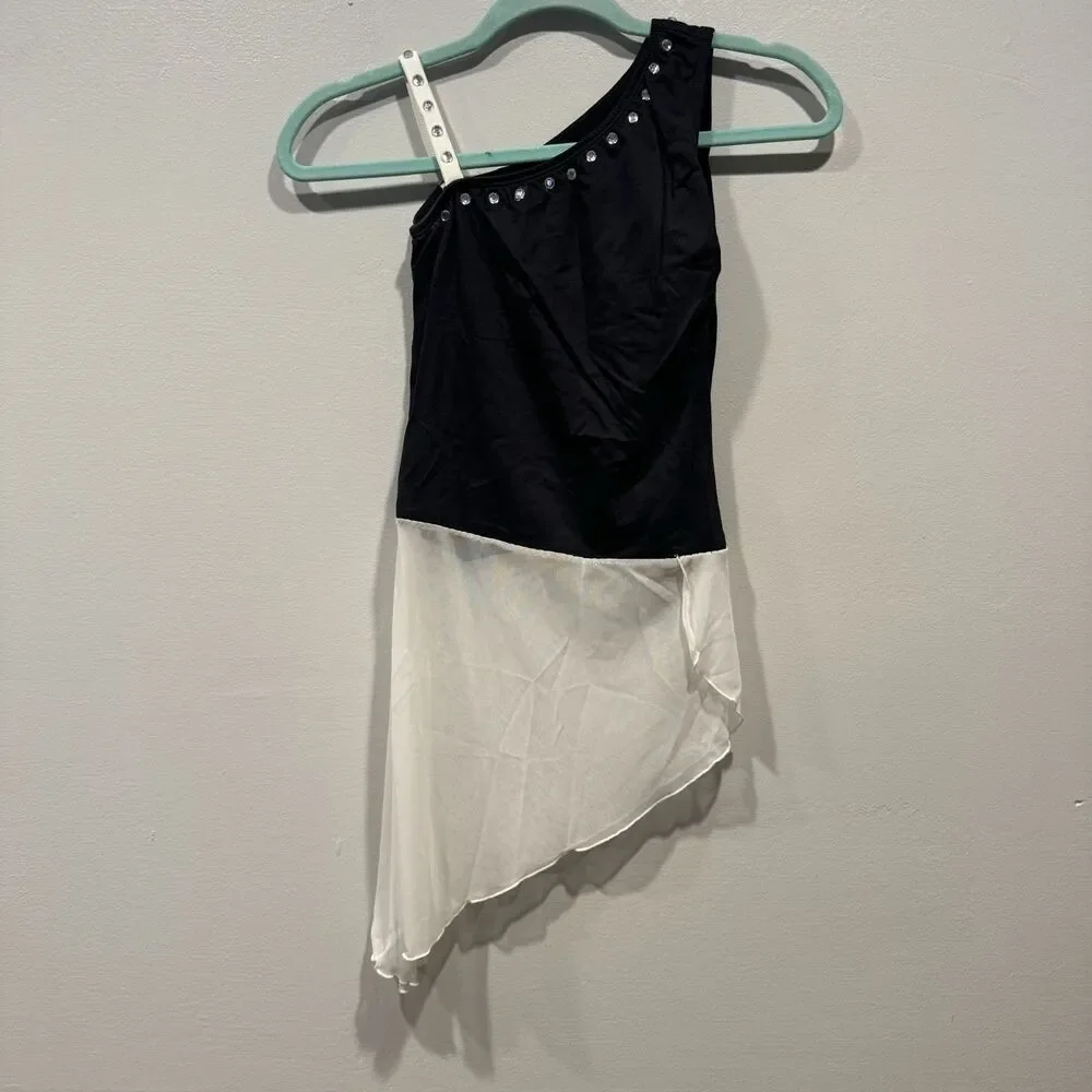 Children's Dance Costume Set sz XL Striped Capri Pants Tank Top Black White